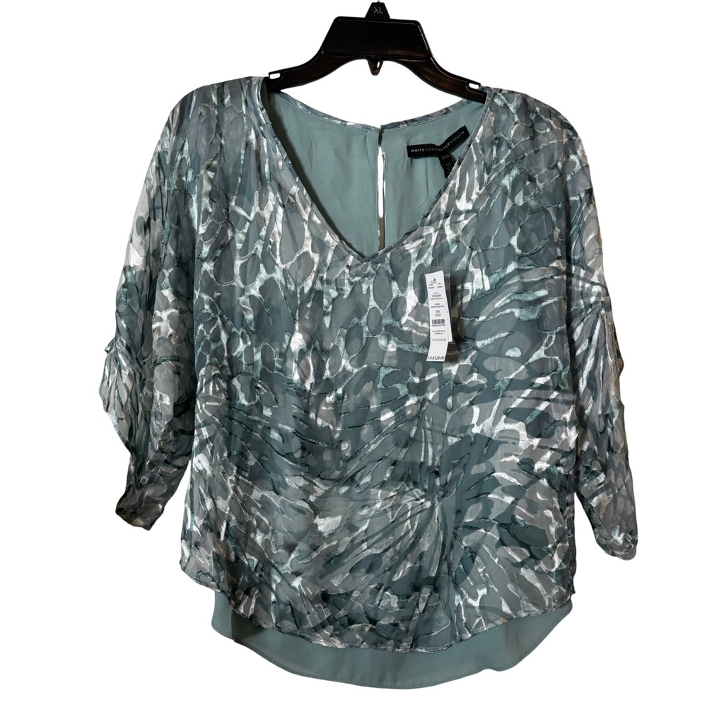 White House Black Market Women's Top XXS‎ NWT Butterfly Print Burnout Silk